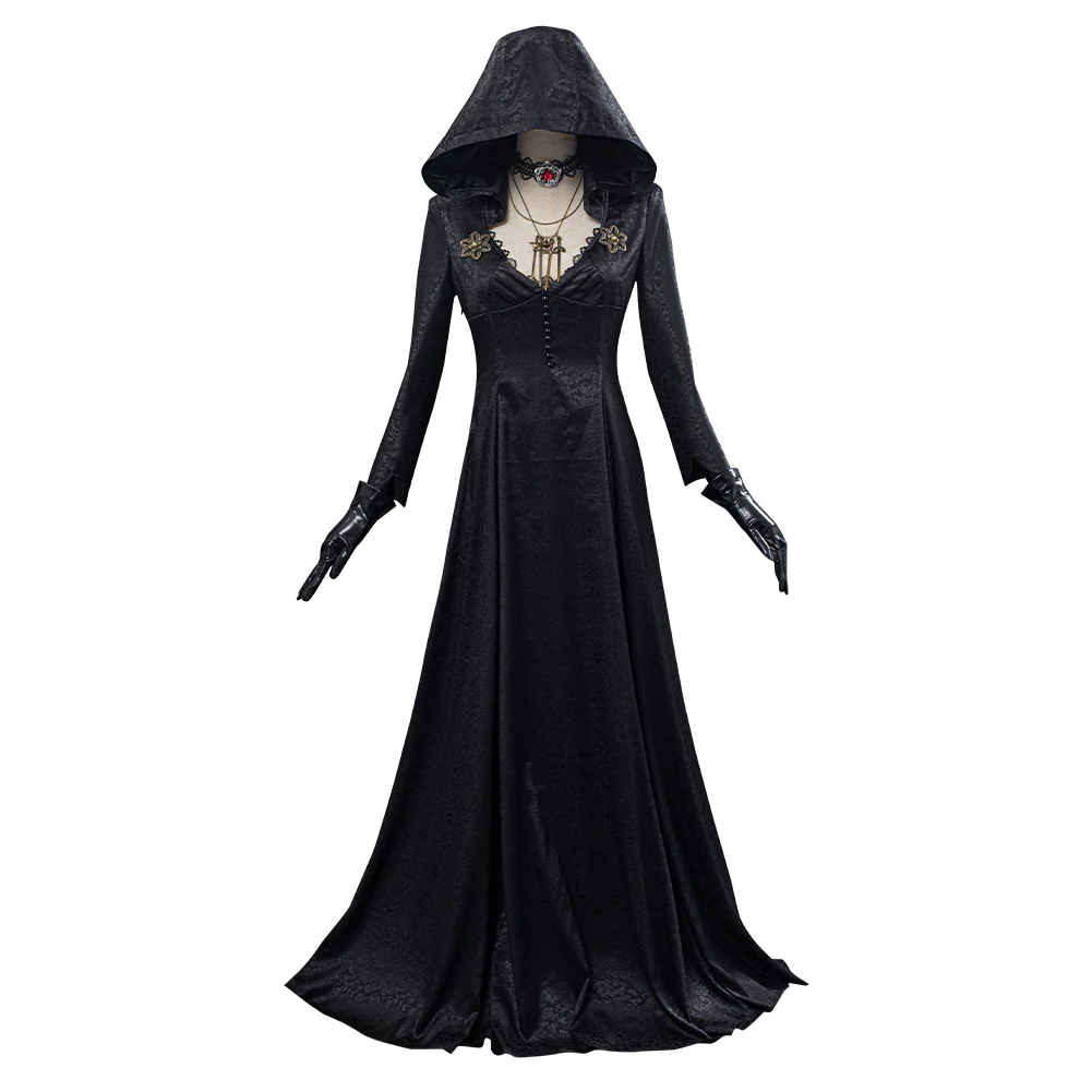 Gothic Vampire Lady Outfit with Textured Coat & Satin Gown for Cosplay Conventions & Costume Events | Thomler
