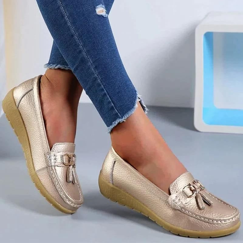 Women's Genuine Leather Slip-On Loafers with Arch Support for All-Day Standing & Office Wear | Thomler