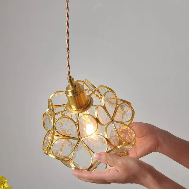 Pendant Light Glass Floral 8.7 in Warm LED Bedroom Kitchen Hanging Ceiling Lamp Adjustable Cord Modern Nordic Style | Thomler