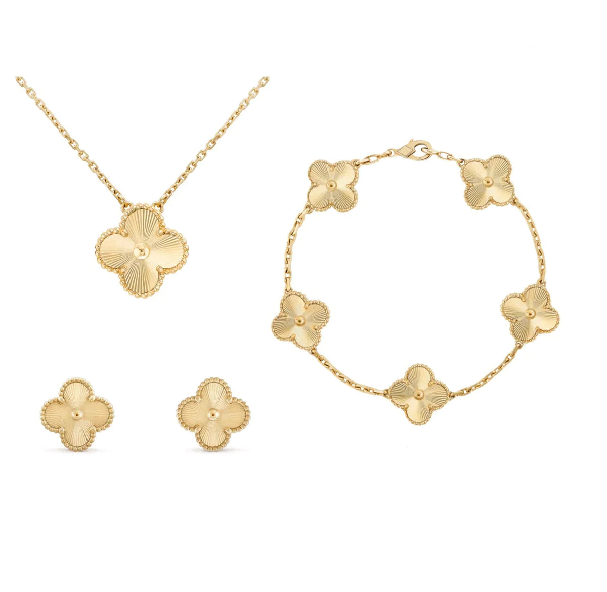 Four-Leaf Clover Jewelry Set – Necklace, Bracelet & Earrings – Gift-Ready in Luxury Box – Adjustable Fit – Nickel-Free Gold Plated Silver | Thomler