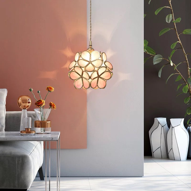 Pendant Light Glass Floral 8.7 in Warm LED Bedroom Kitchen Hanging Ceiling Lamp Adjustable Cord Modern Nordic Style | Thomler