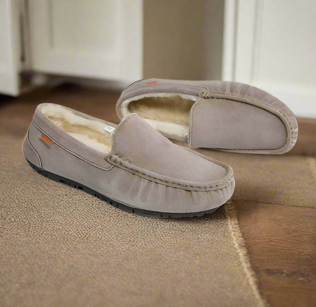 Men's Lined Moccasin Slippers with Soft Sherpa Fleece & Non-Slip Rubber Sole for Indoor & Outdoor Comfort | Thomler