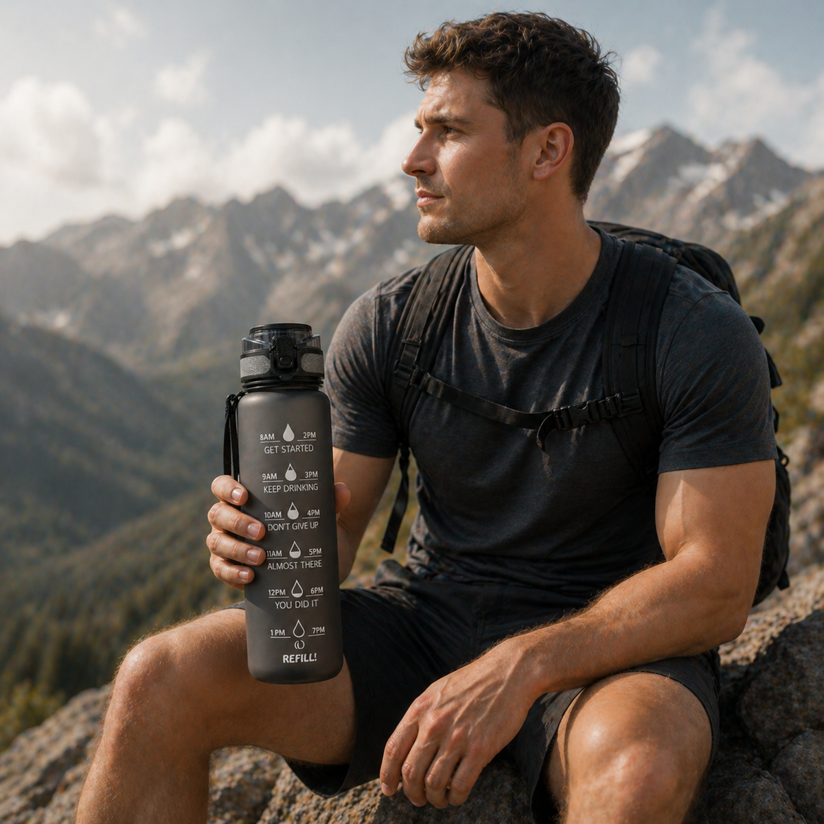 1L Time-Marked Water Bottle with Motivational Tracker for Daily Hydration Goals | Thomler