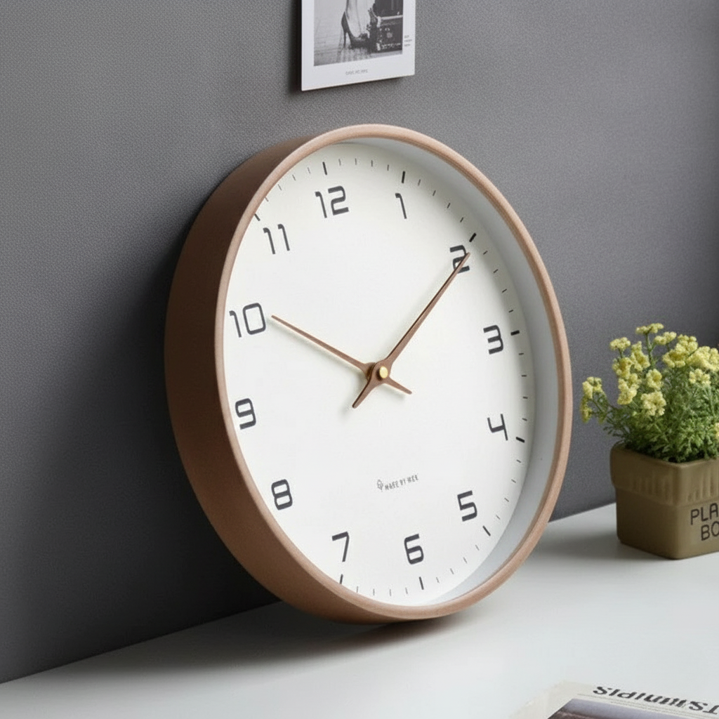 Silent Wooden Wall Clock with Scandinavian Design for Living Room & Bedroom Decor | Modern Minimalist Round Wood Face 12-Inch Quiet | Thomler