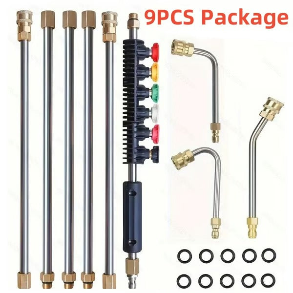 Telescoping Pressure Washer Extension Wand 24 ft Reach Brass & Stainless Steel 4000 PSI 284°F 0-40° Nozzles for Gutter Cleaning Roof | Thomler