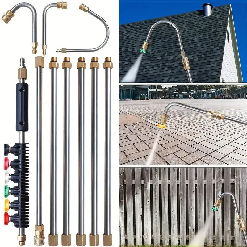 Telescoping Pressure Washer Extension Wand 24 ft Reach Brass & Stainless Steel 4000 PSI 284°F 0-40° Nozzles for Gutter Cleaning Roof | Thomler