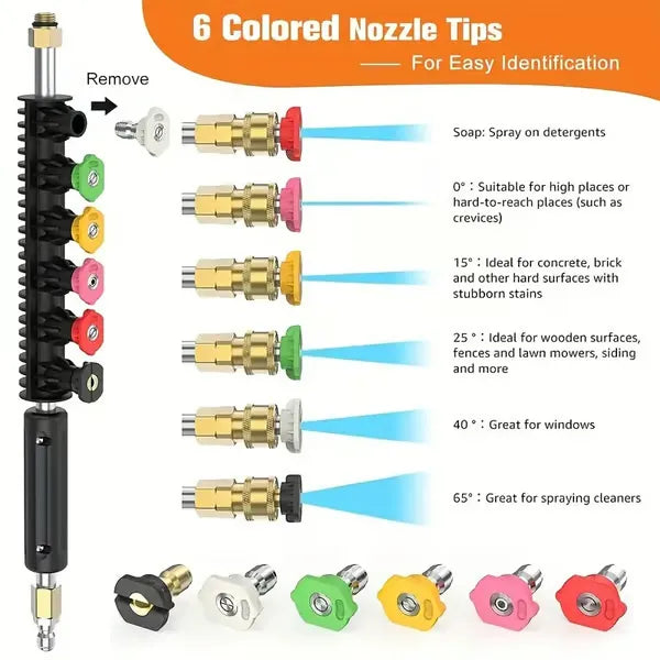 Telescoping Pressure Washer Extension Wand 24 ft Reach Brass & Stainless Steel 4000 PSI 284°F 0-40° Nozzles for Gutter Cleaning Roof | Thomler