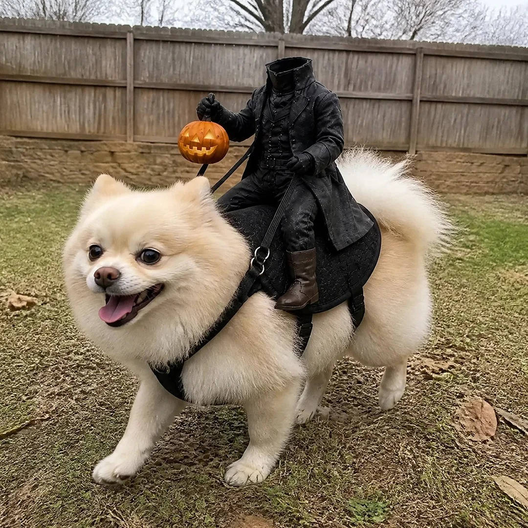 Spooky Horseman Pet Costume for Dogs & Cats – Light-Up Jack-O'-Lantern Rider Halloween Outfit | Thomler