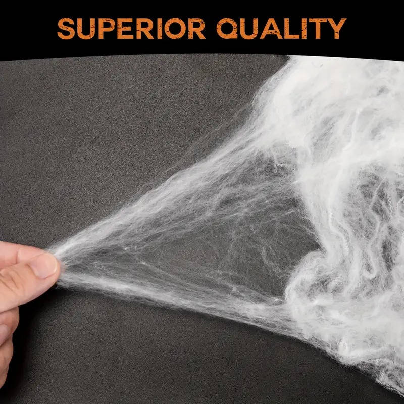 Stretchable Cobweb Set with 9 Plastic Spiders for Indoor & Outdoor Halloween Display – Covers 200 Sq Ft – Reusable Synthetic Web Material | Thomler