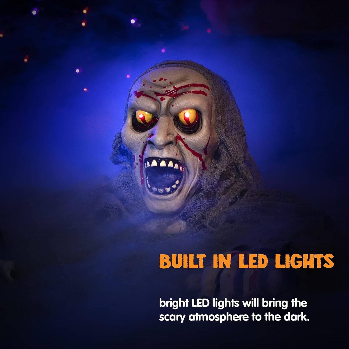 Motion-Activated Graveyard Zombie Prop with Glowing Red Eyes and Scary Moans for Halloween Yard Decor | Thomler