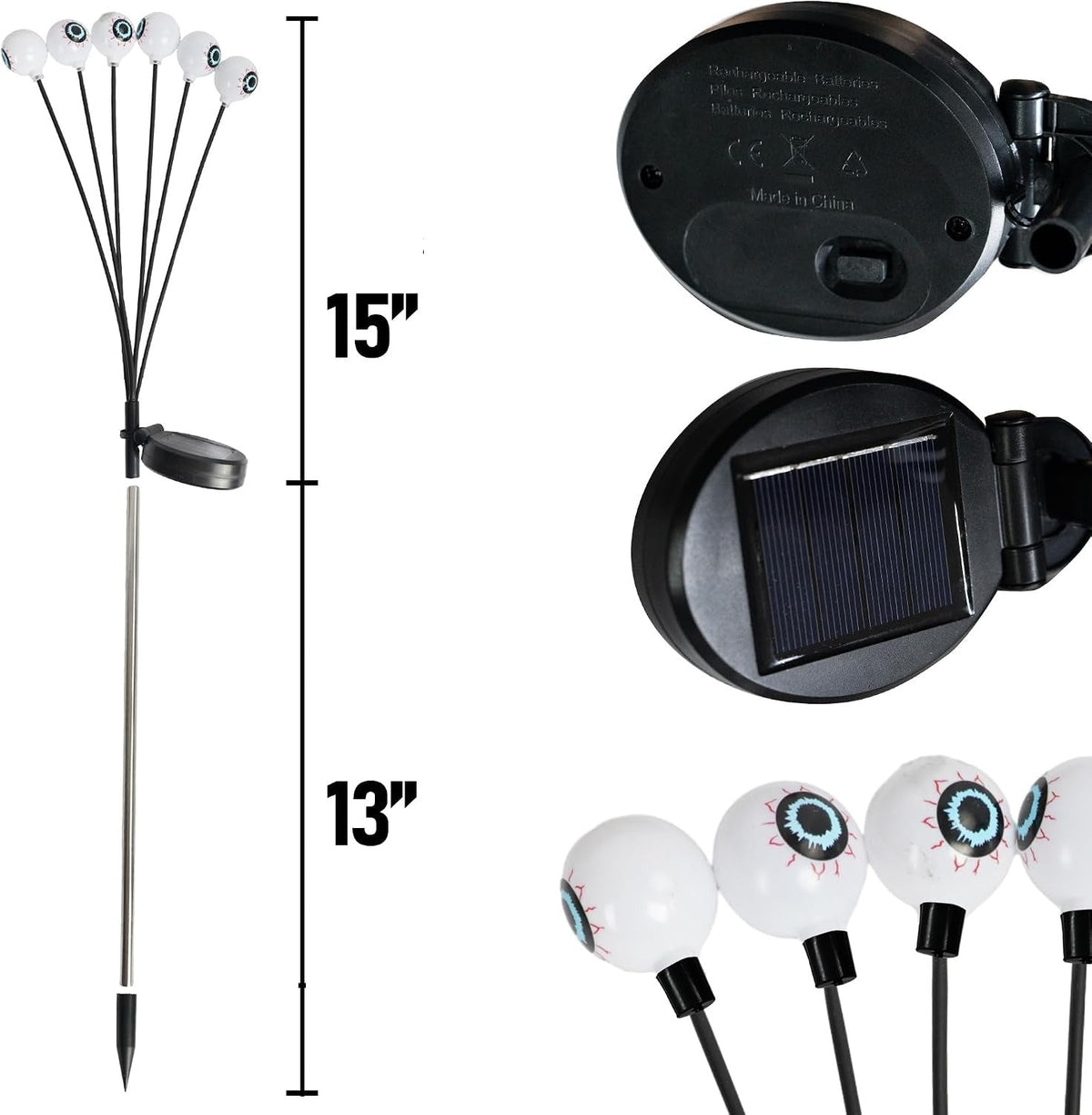 Solar-Powered LED Eyeball Garden Stakes – Set of 4 Spooky Outdoor Lights for Halloween Yard Decor – Weatherproof Lawn Path Illumination | Thomler