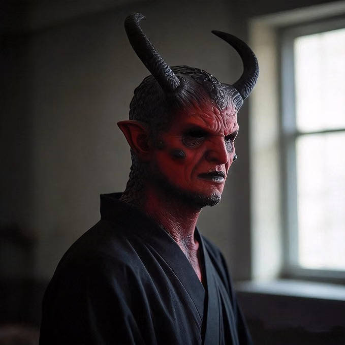 Full-Head Horned Devil Mask with Hand-Painted Finish for Costume Parties, Haunted Houses & Cosplay Events | Thomler