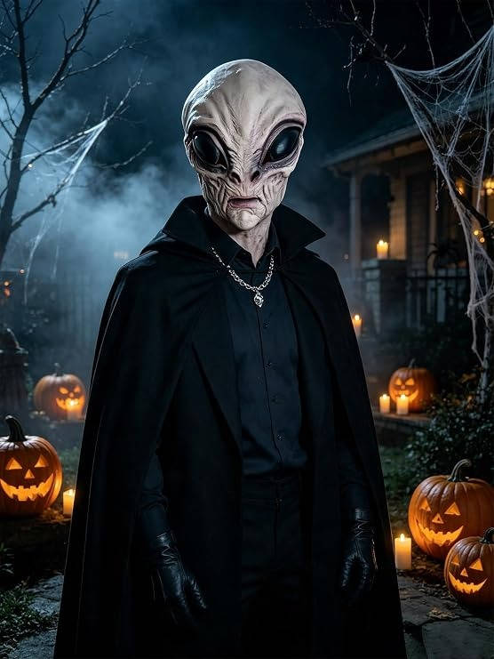 Full-Head Latex Extraterrestrial Mask for Halloween Costume Parties Adults One Size Breathable Design | Thomler