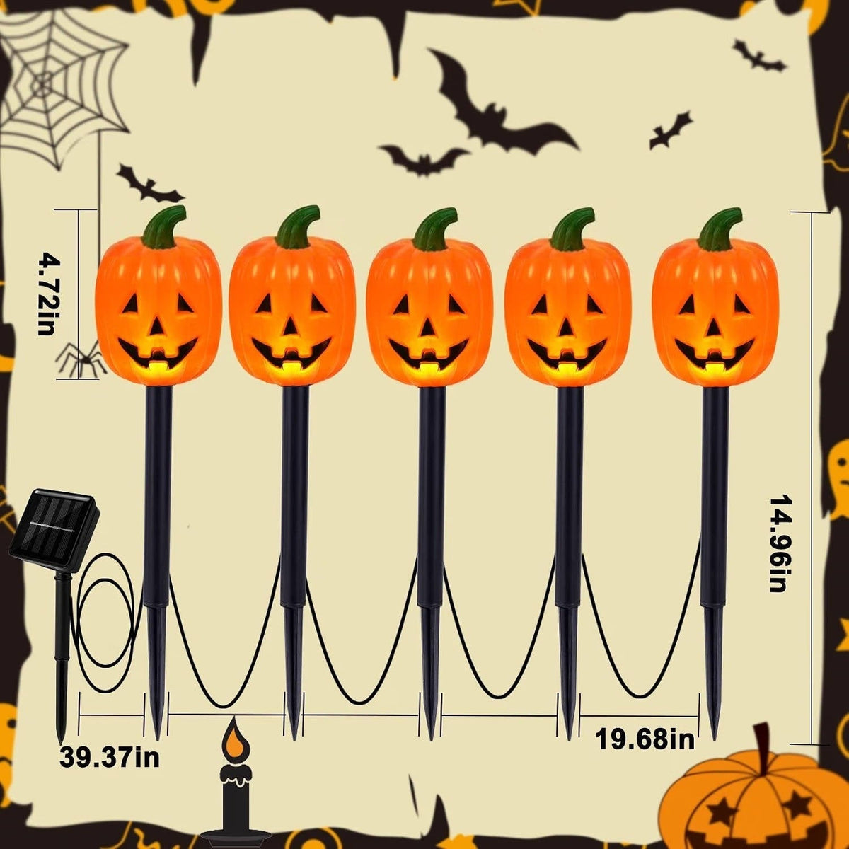 Solar Garden Stake Lights Jack-o'-Lantern Design 10-Pack Outdoor Halloween Decoration Pathway Lighting Weatherproof LED Yard Stakes for | Thomler