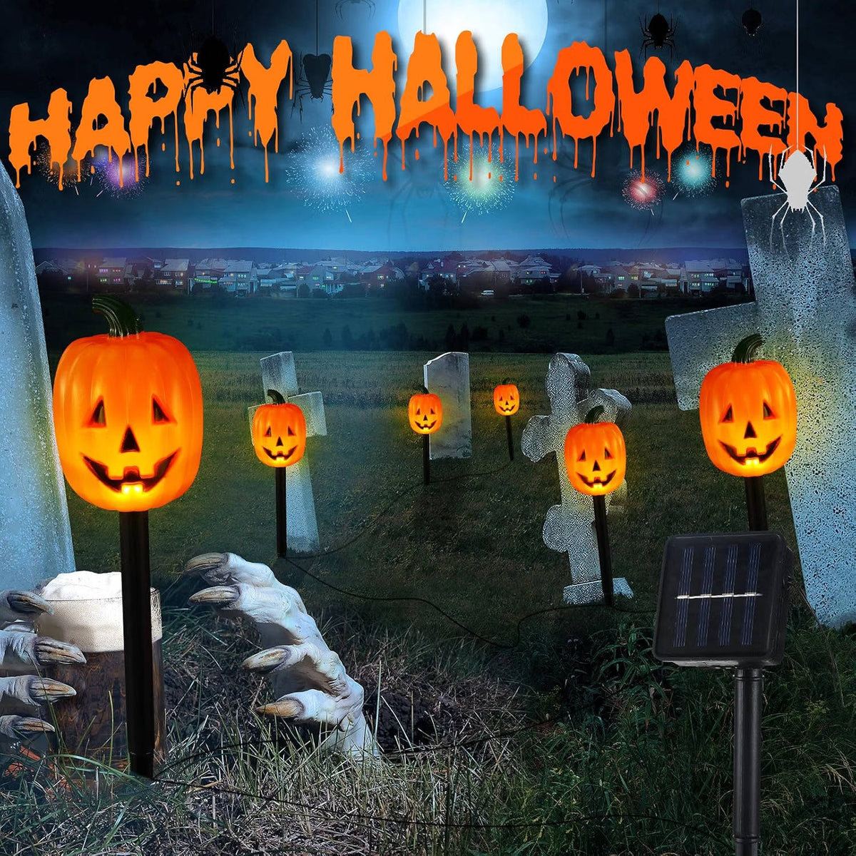 Solar Garden Stake Lights Jack-o'-Lantern Design 10-Pack Outdoor Halloween Decoration Pathway Lighting Weatherproof LED Yard Stakes for | Thomler