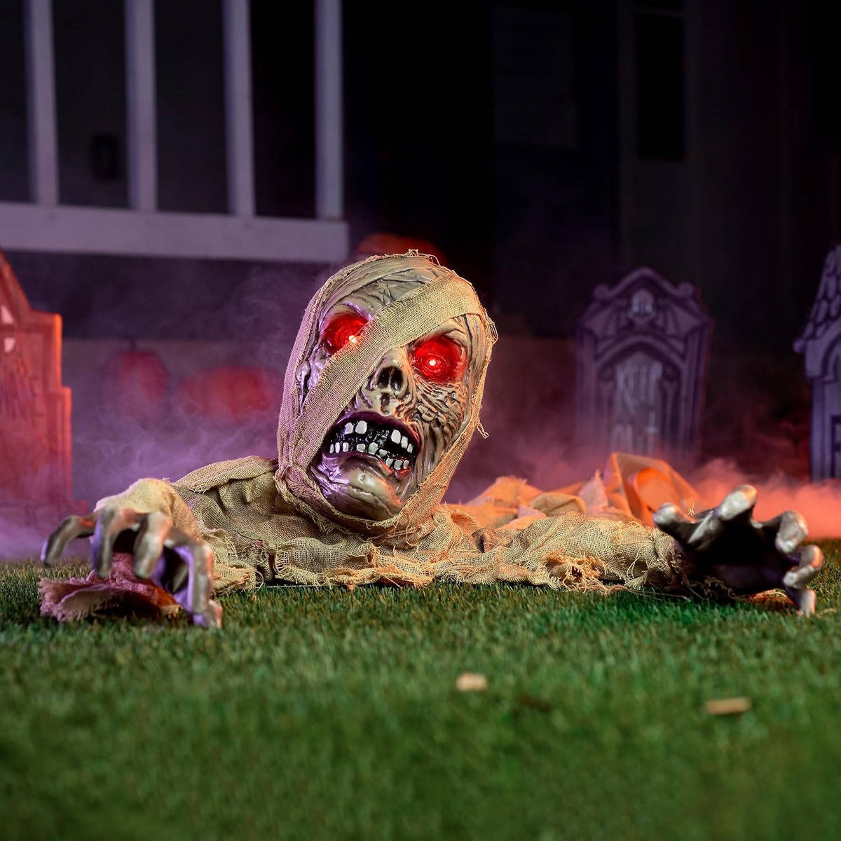 Motion-Activated Graveyard Zombie Prop with Glowing Red Eyes and Scary Moans for Halloween Yard Decor | Thomler