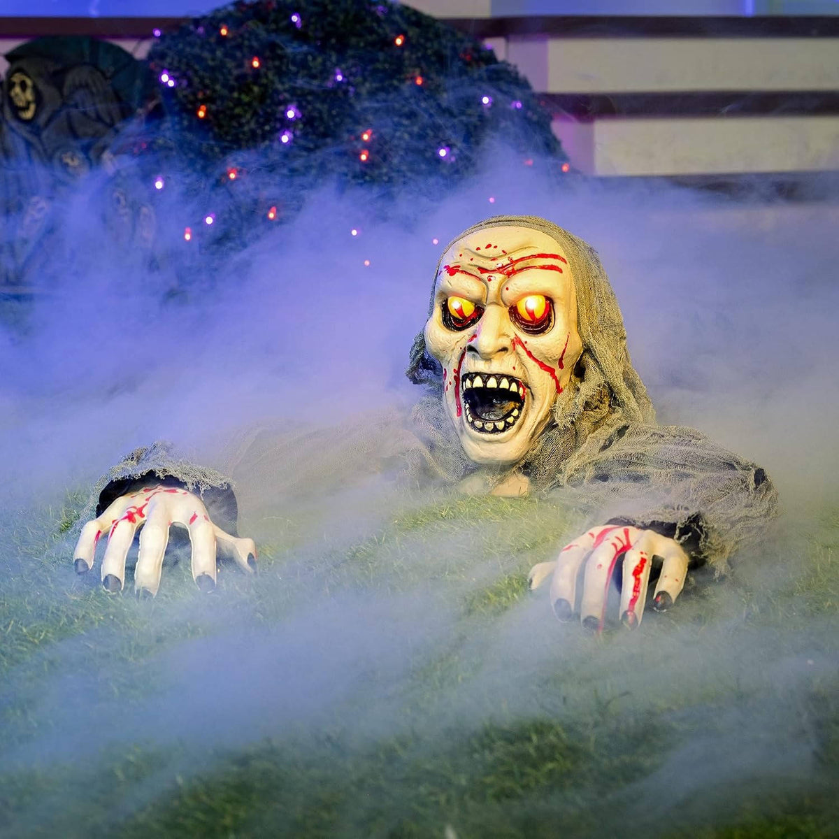 Motion-Activated Graveyard Zombie Prop with Glowing Red Eyes and Scary Moans for Halloween Yard Decor | Thomler