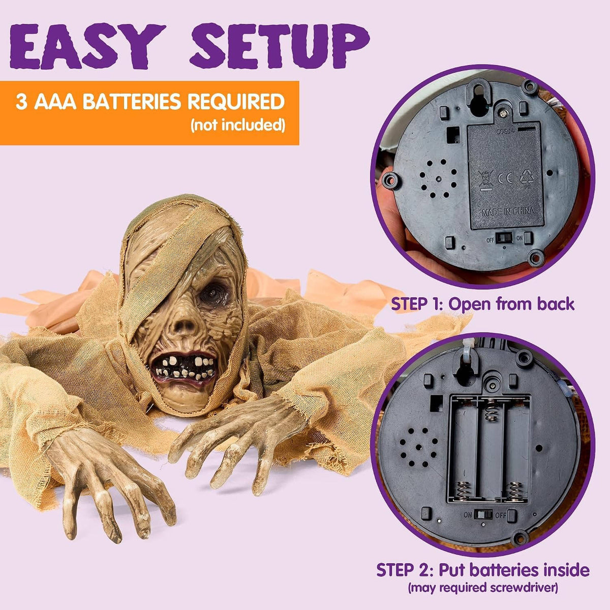 Motion-Activated Graveyard Zombie Prop with Glowing Red Eyes and Scary Moans for Halloween Yard Decor | Thomler