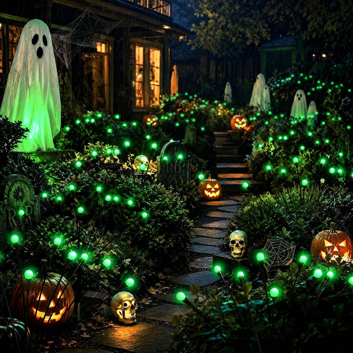 Solar Yard Stakes with LED Lights – 4-Pack Outdoor Garden Path Markers with Flexible Wire Stems for Halloween, Patio & Landscaping | Thomler