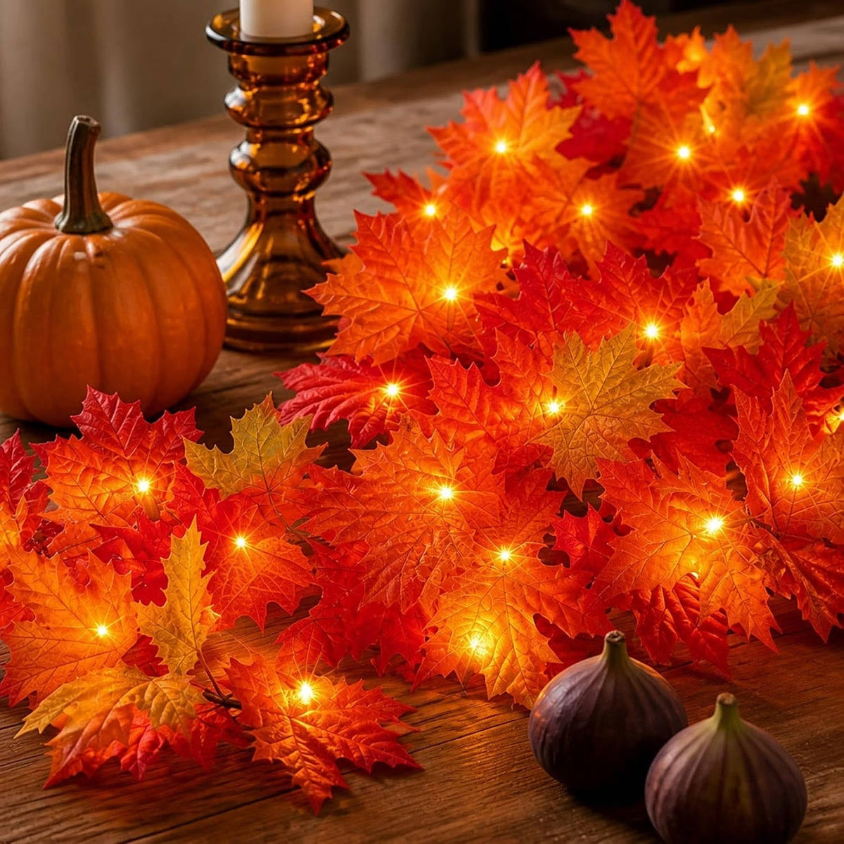 9 ft Lighted Autumn Garland with 50 Orange Bulbs – Indoor & Outdoor Fall Decor | Thomler