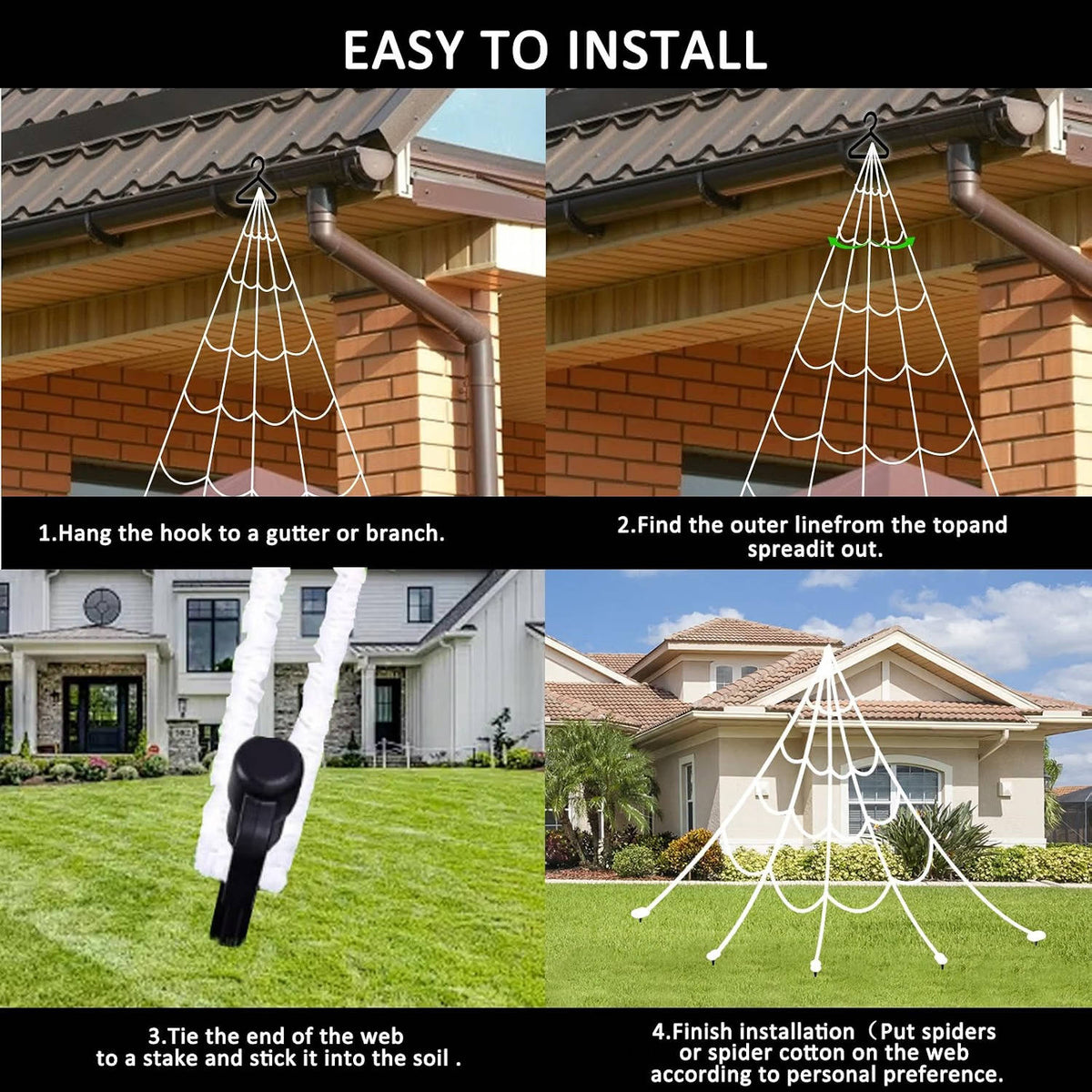 16 ft Illuminated Web Decoration with 455 LEDs, 8 Modes & Remote Control for Halloween | Thomler