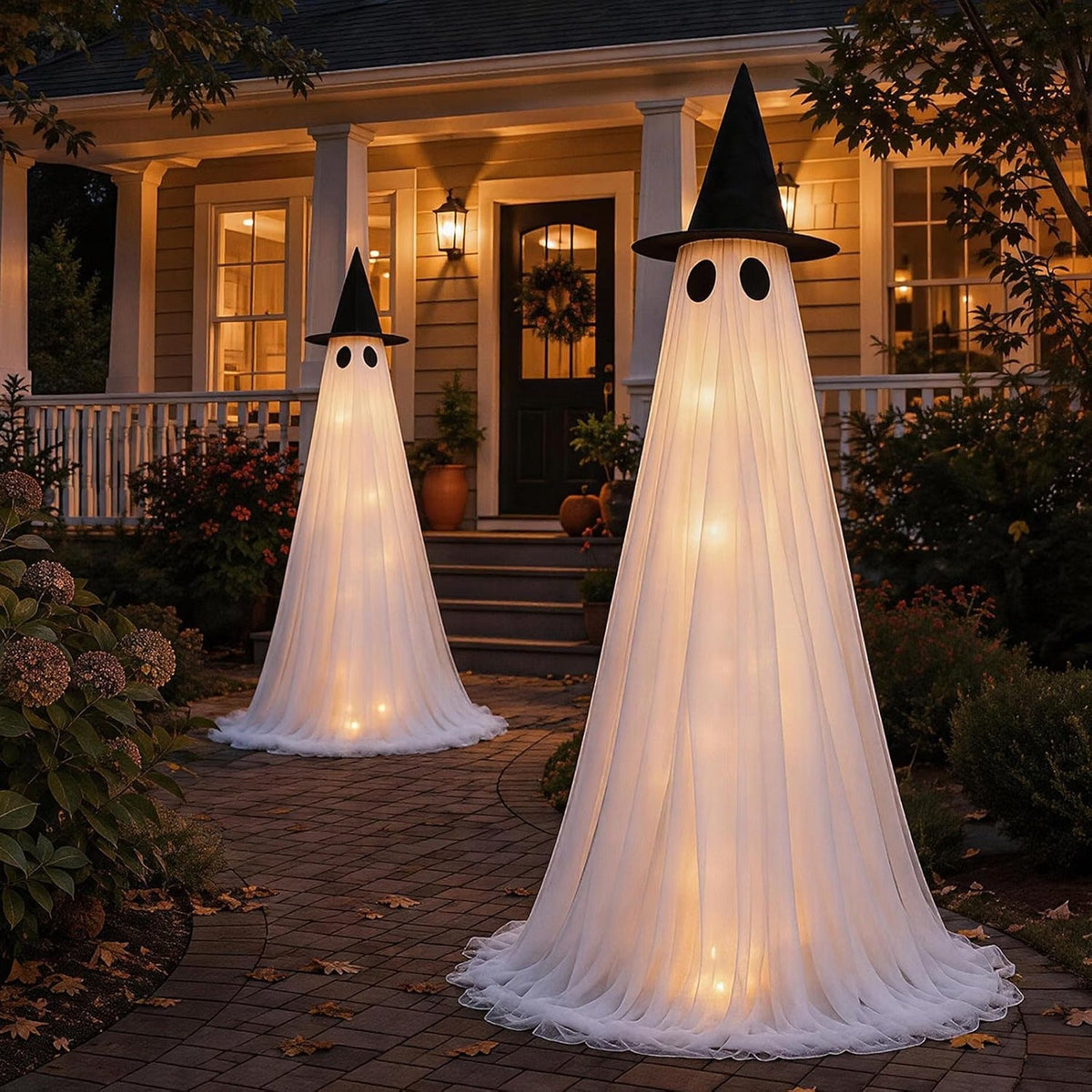 5ft Illuminated Ghost Yard Stakes with Remote – Set of 2 for Outdoor Halloween Displays | Thomler