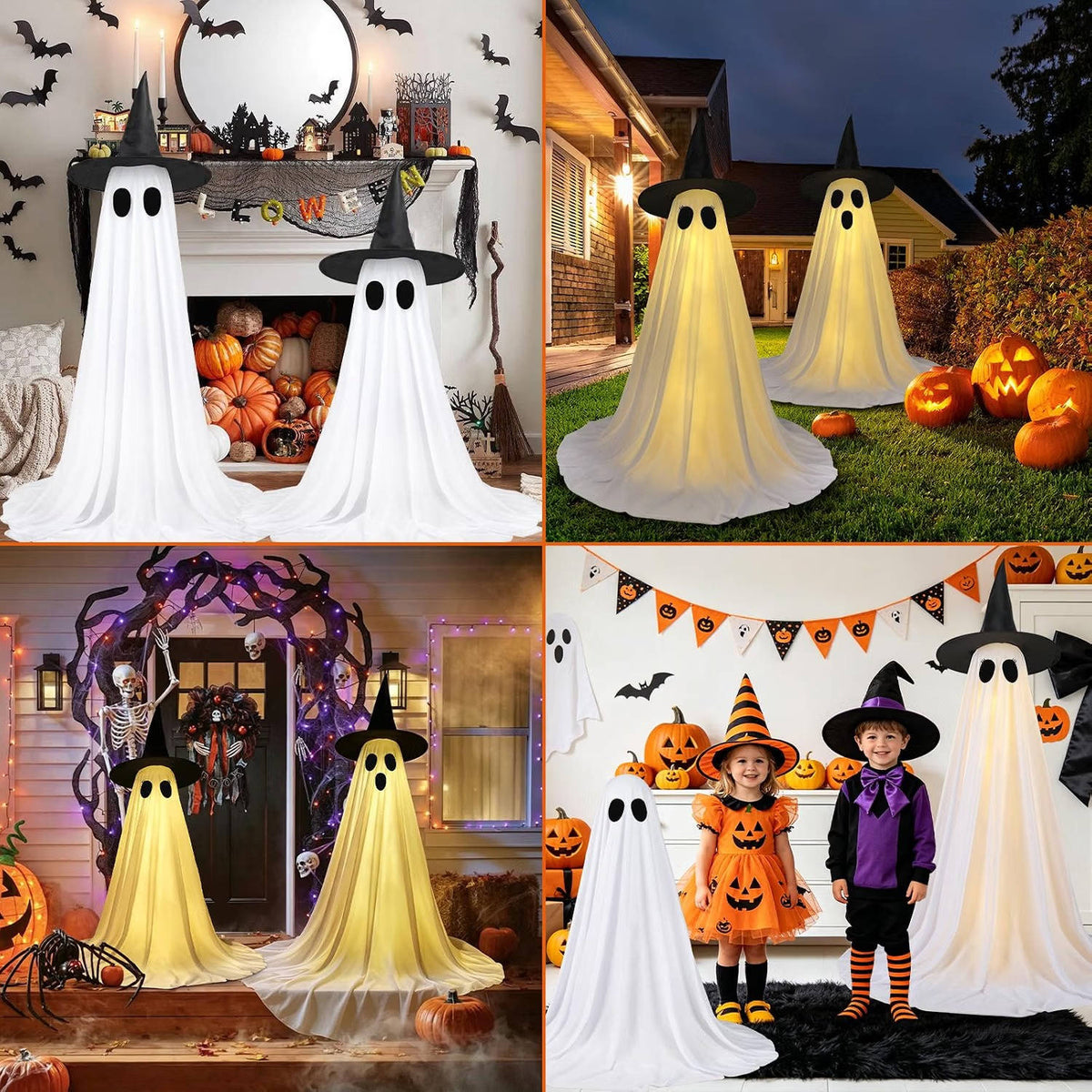 Remote-Control LED Ghost Yard Decorations 5 ft Tall – 2-Pack Lighted Halloween Figures with Timers, Fabric Drape & Stakes for Outdoor | Thomler