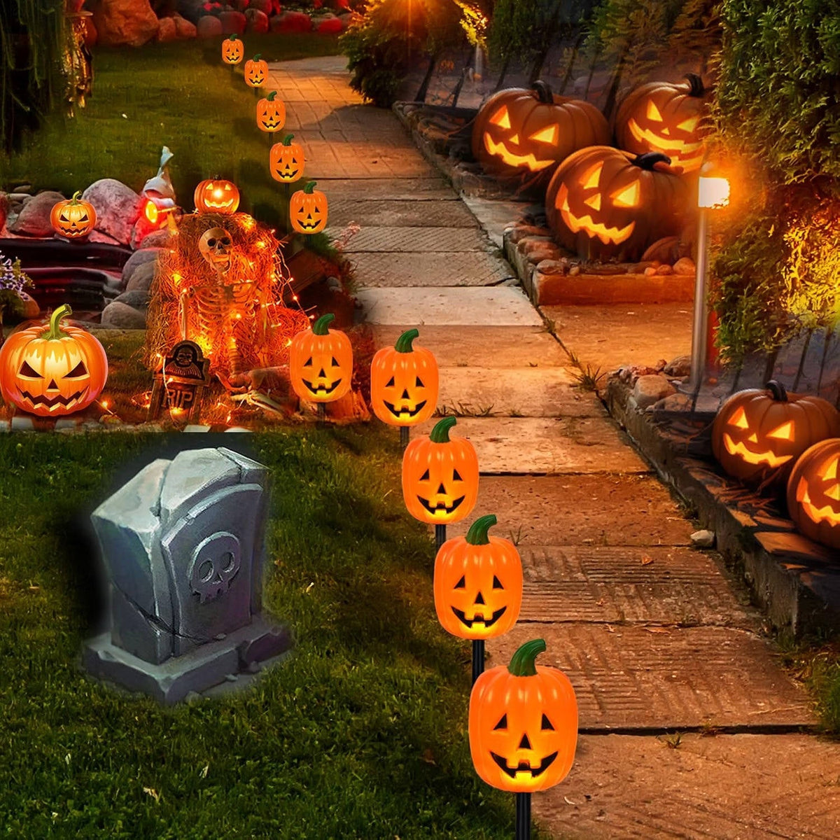 Solar Garden Stake Lights Jack-o'-Lantern Design 10-Pack Outdoor Halloween Decoration Pathway Lighting Weatherproof LED Yard Stakes for | Thomler