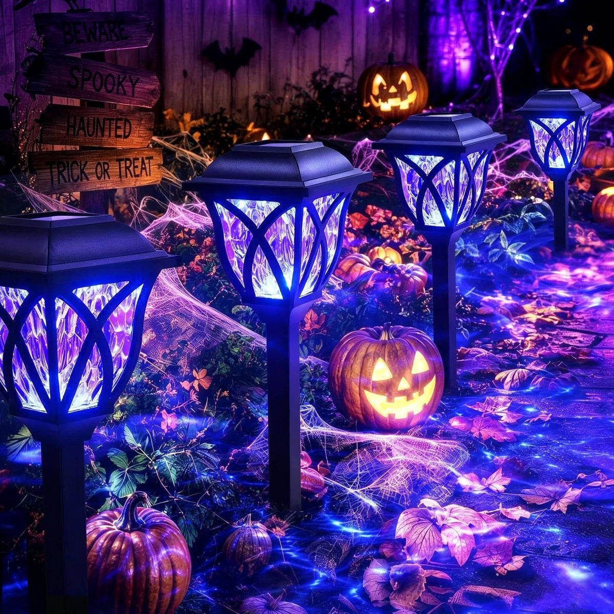 Solar Garden Stake Lights with Purple Glow for Outdoor Halloween Yard & Lawn Decoration, Waterproof Dusk-to-Dawn Auto On Path Lighting for | Thomler