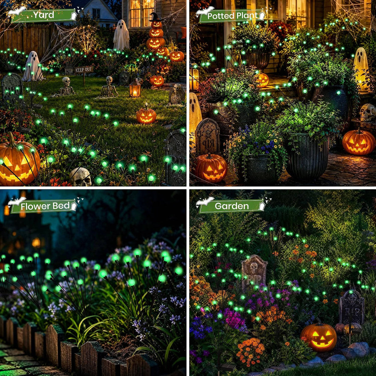 Solar Yard Stakes with LED Lights – 4-Pack Outdoor Garden Path Markers with Flexible Wire Stems for Halloween, Patio & Landscaping | Thomler