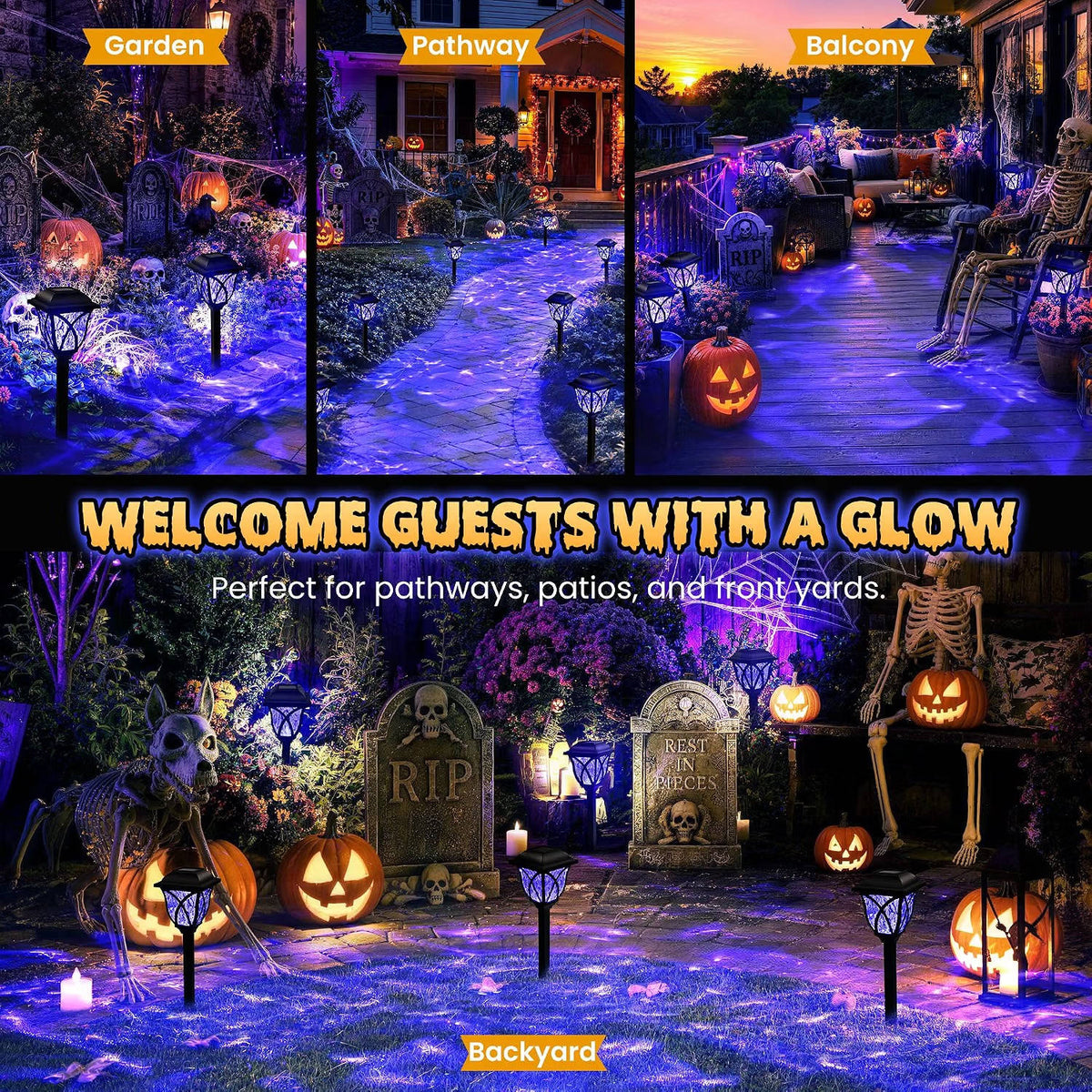 Solar Garden Stake Lights with Purple Glow for Outdoor Halloween Yard & Lawn Decoration, Waterproof Dusk-to-Dawn Auto On Path Lighting for | Thomler