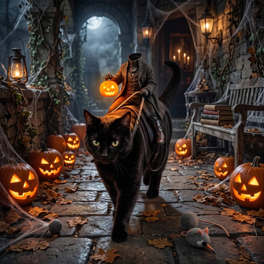 Spooky Horseman Pet Costume for Dogs & Cats – Light-Up Jack-O'-Lantern Rider Halloween Outfit | Thomler