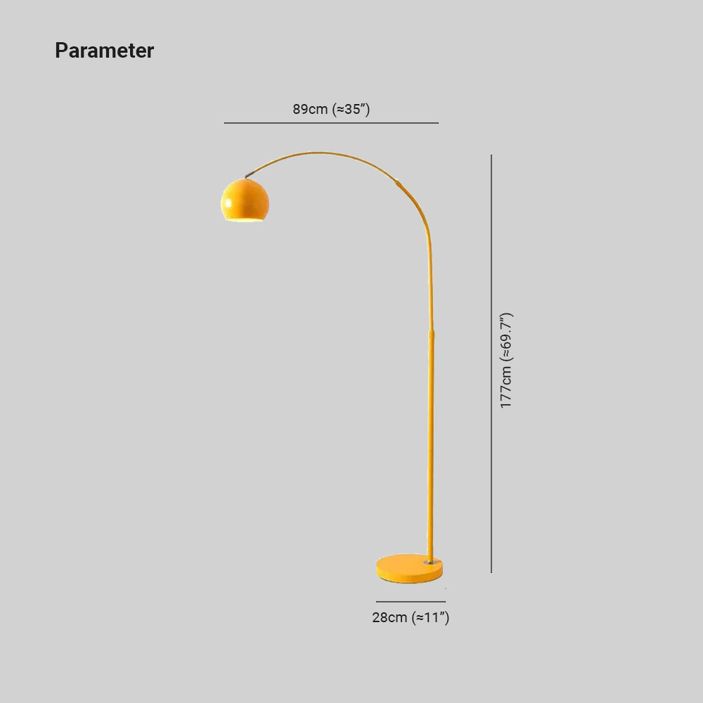 Floor Lamp Metal Arc 177.0 cm (69.7") Yellow Living Room Reading Light E27 Retro Globe Shade Standing Lamp | Thomler