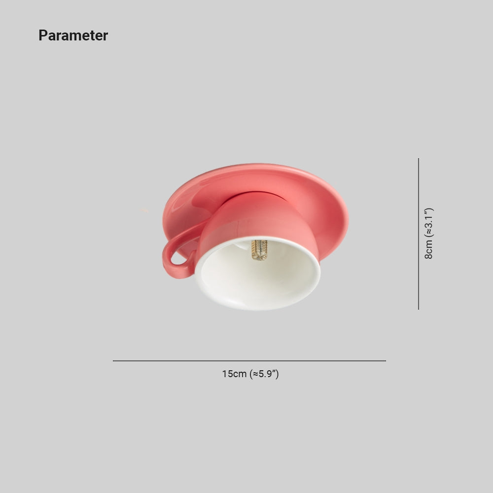 Ceramic Coffee Cup Ceiling Light Fixture – Flush Mount in Yellow, Blue, Pink & More Colors for Bedroom, Dining Room, Living Room | Thomler