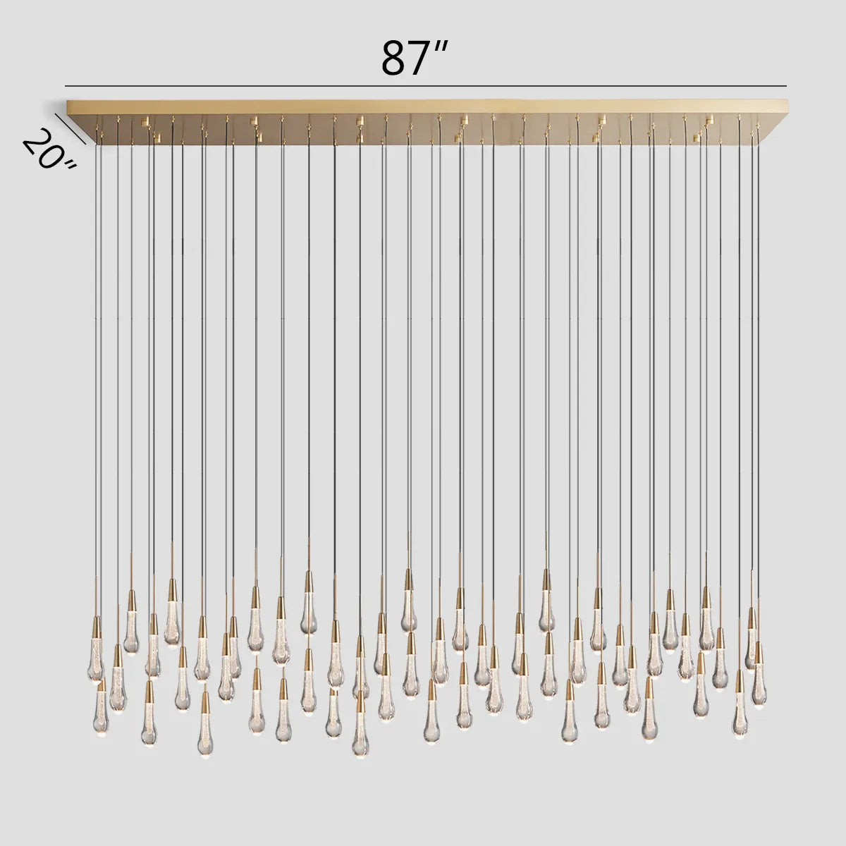 Cascading Raindrop Linear LED Chandelier – Textured Glass Orbs, Adjustable Height, Vaulted Ceiling Ready – 37 to 120 Inch Options for | Thomler