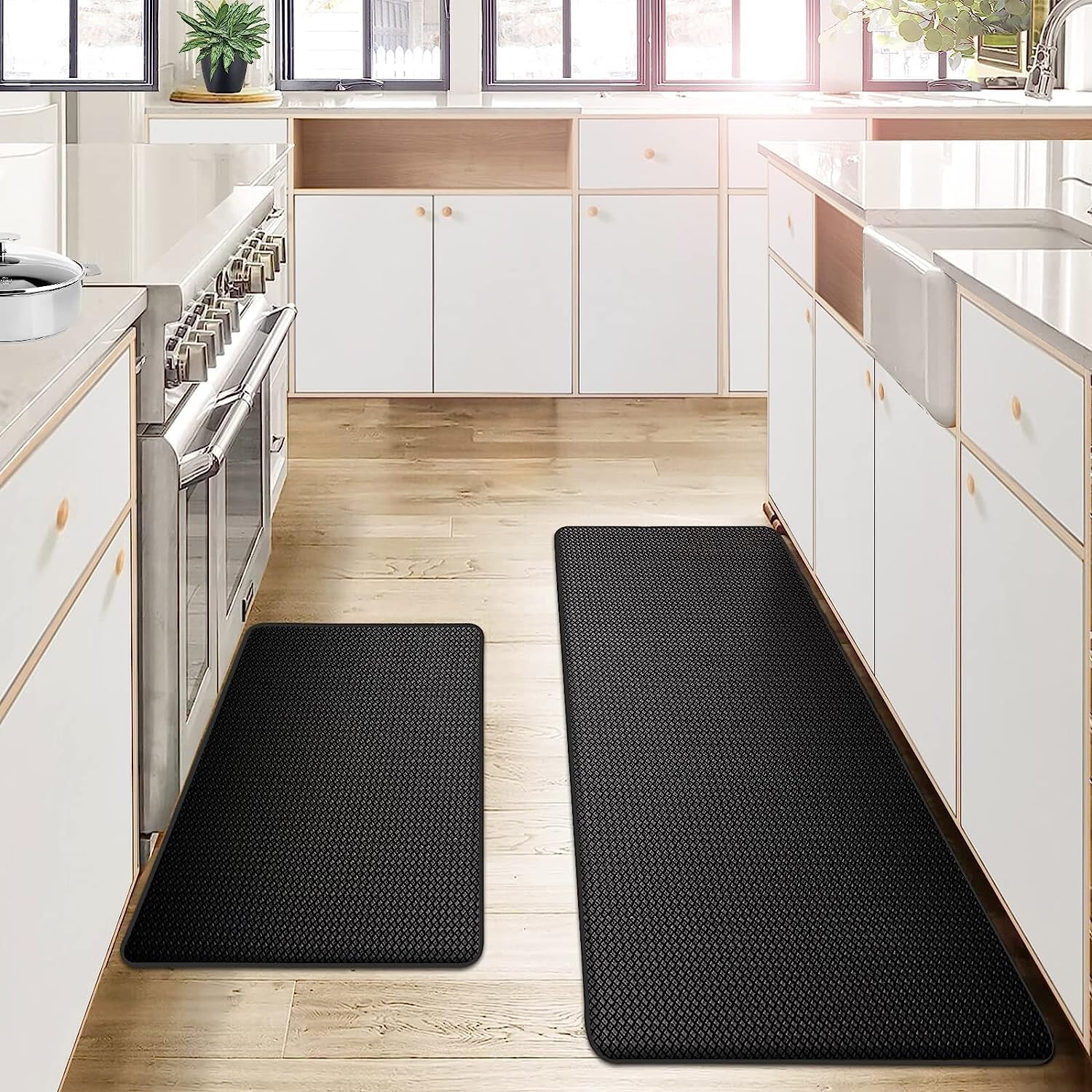 Anti-Fatigue Kitchen Floor Mat - Non-Slip Cushioned Standing Mat for Cooking - Wipe-Clean PVC Runner Rug - 5 Sizes - Red, Green, Black | Thomler