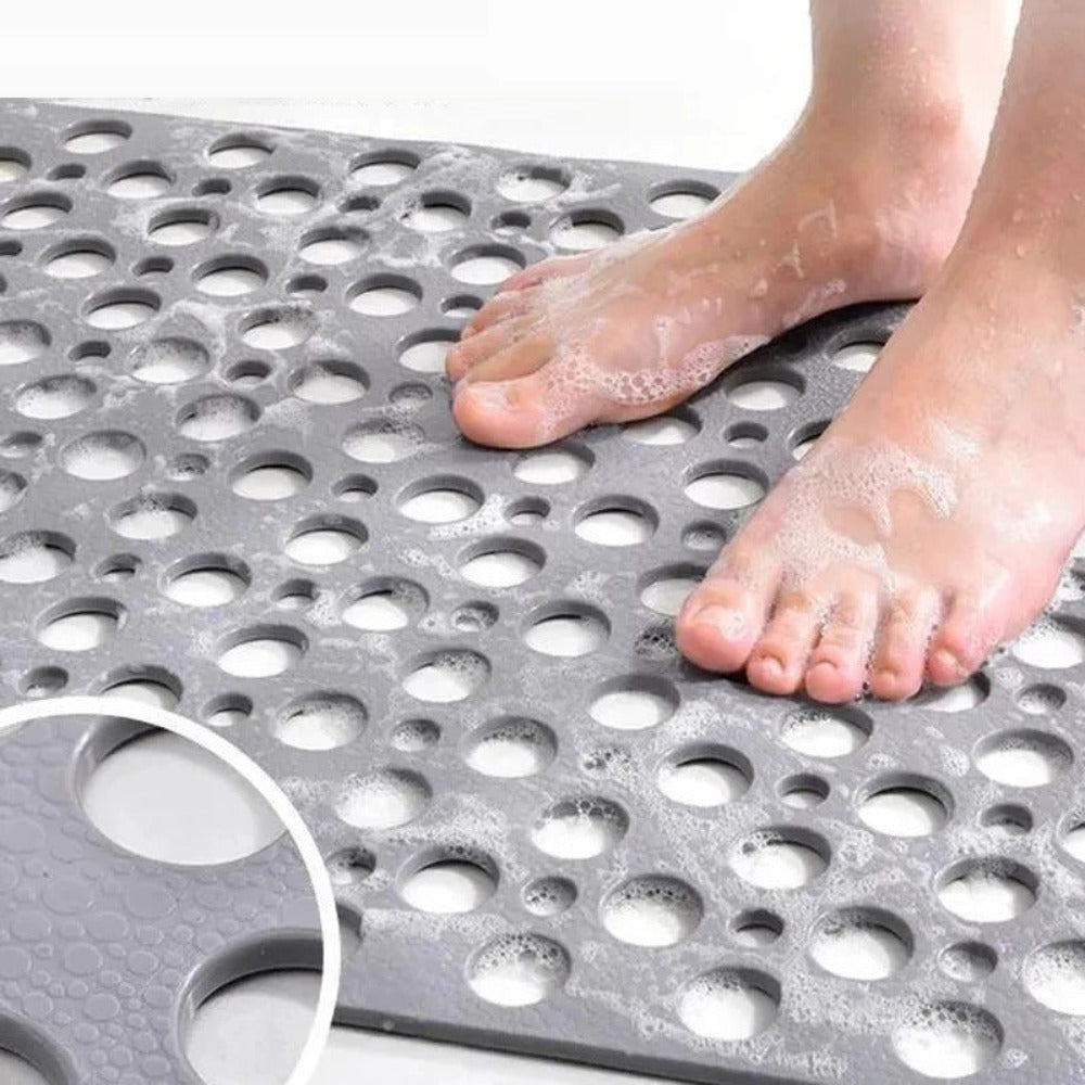 Anti-Slip Bathroom Mat with Drain Holes and Suction Cups for Shower Floor, Tub, Wet Surfaces | Quick Dry, Mildew Resistant TPE Safety | Thomler
