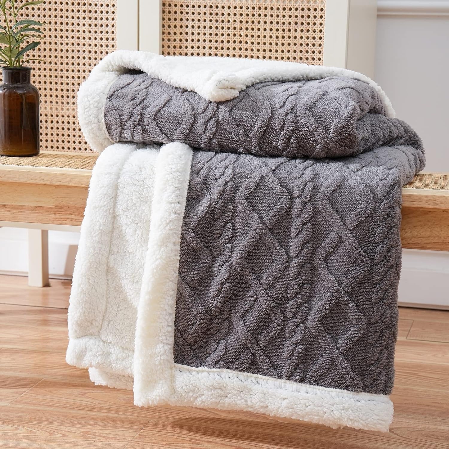 Reversible Sherpa Fleece Throw Blanket Plush Tufted Double-Sided for Couch Bed Sofa All-Season Warmth Bedroom Living Room Décor | Thomler