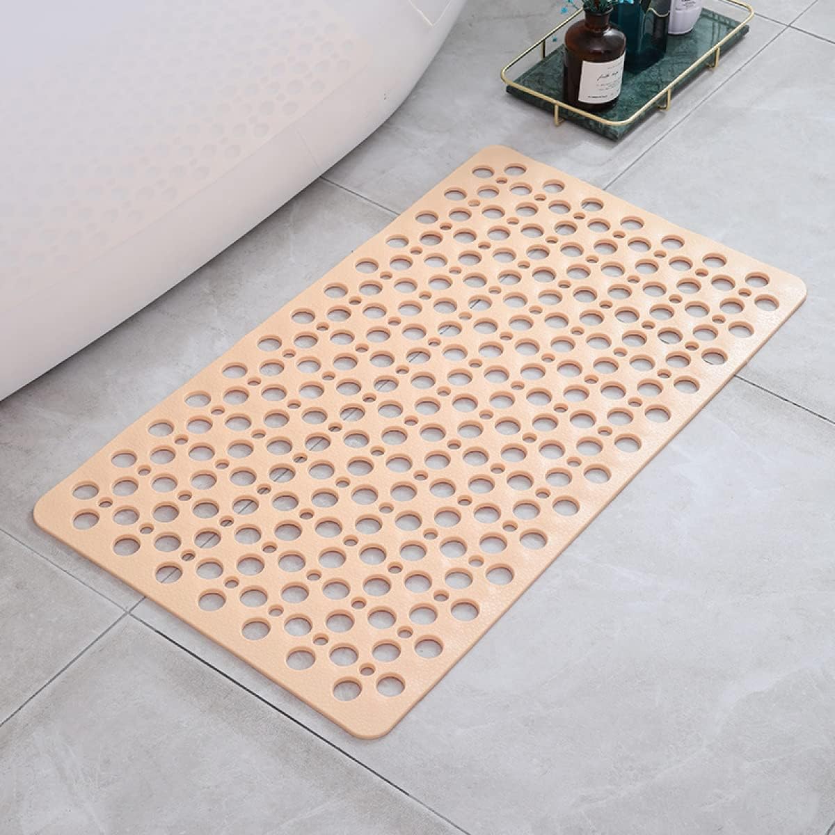 Anti-Slip Bathroom Mat with Drain Holes and Suction Cups for Shower Floor, Tub, Wet Surfaces | Quick Dry, Mildew Resistant TPE Safety | Thomler