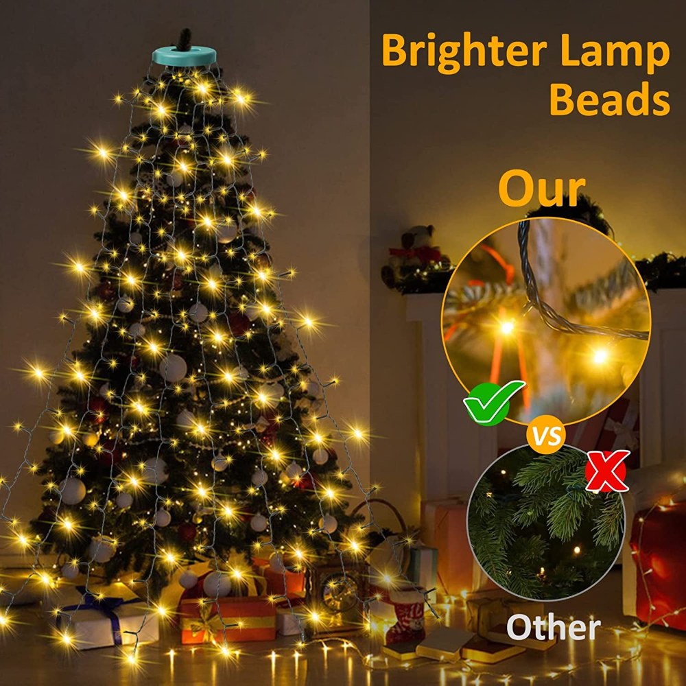 Cascading LED Tree Lights with Remote Control & Timer for 4-12 ft Christmas Trees | Thomler