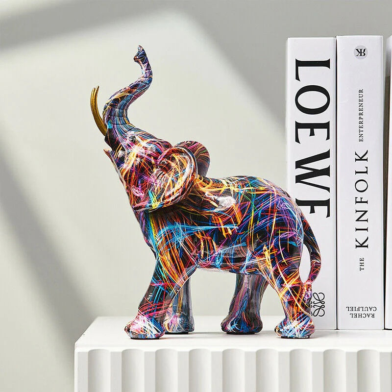 Street Art Elephant Sculpture Resin Figurine Colorful Graffiti Style Decor for Living Room Bedroom Office Desktop Shelf Mantel | Thomler