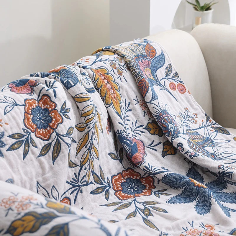 100% Cotton Jacquard Throw Blanket with Tassels – Reversible Floral Decorative Sofa Cover for All Seasons, Lightweight Woven Couch Throw | Thomler
