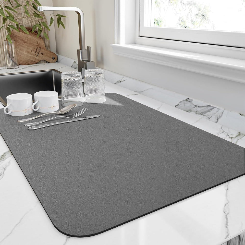 Diatomaceous Earth Dish Drying Mat for Kitchen Counter Space | Fast Absorbing Countertop Drainer Pad | Replacement for Dish Racks & Towels | Thomler