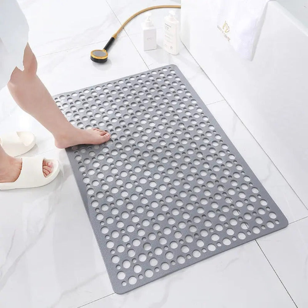 Anti-Slip Bathroom Mat with Drain Holes and Suction Cups for Shower Floor, Tub, Wet Surfaces | Quick Dry, Mildew Resistant TPE Safety | Thomler
