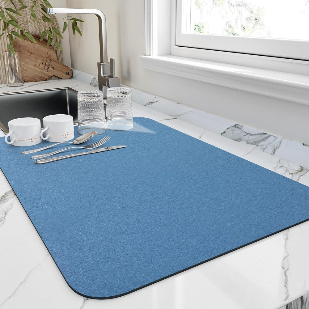 Diatomaceous Earth Dish Drying Mat for Kitchen Counter Space | Fast Absorbing Countertop Drainer Pad | Replacement for Dish Racks & Towels | Thomler