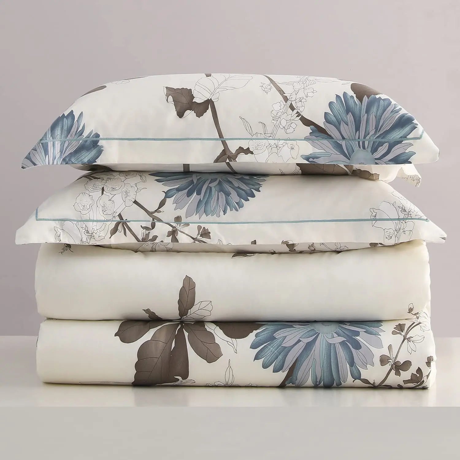 Botanical Cotton Comforter Cover Set with Reversible Floral Print for King Queen Single Beds – 4-Piece Bedding Kit with Pillow Shams | Thomler