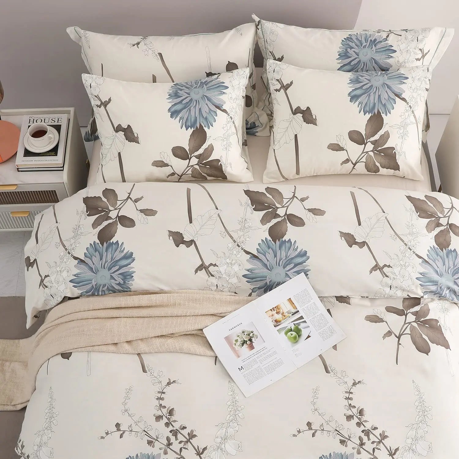 Botanical Cotton Comforter Cover Set with Reversible Floral Print for King Queen Single Beds – 4-Piece Bedding Kit with Pillow Shams | Thomler
