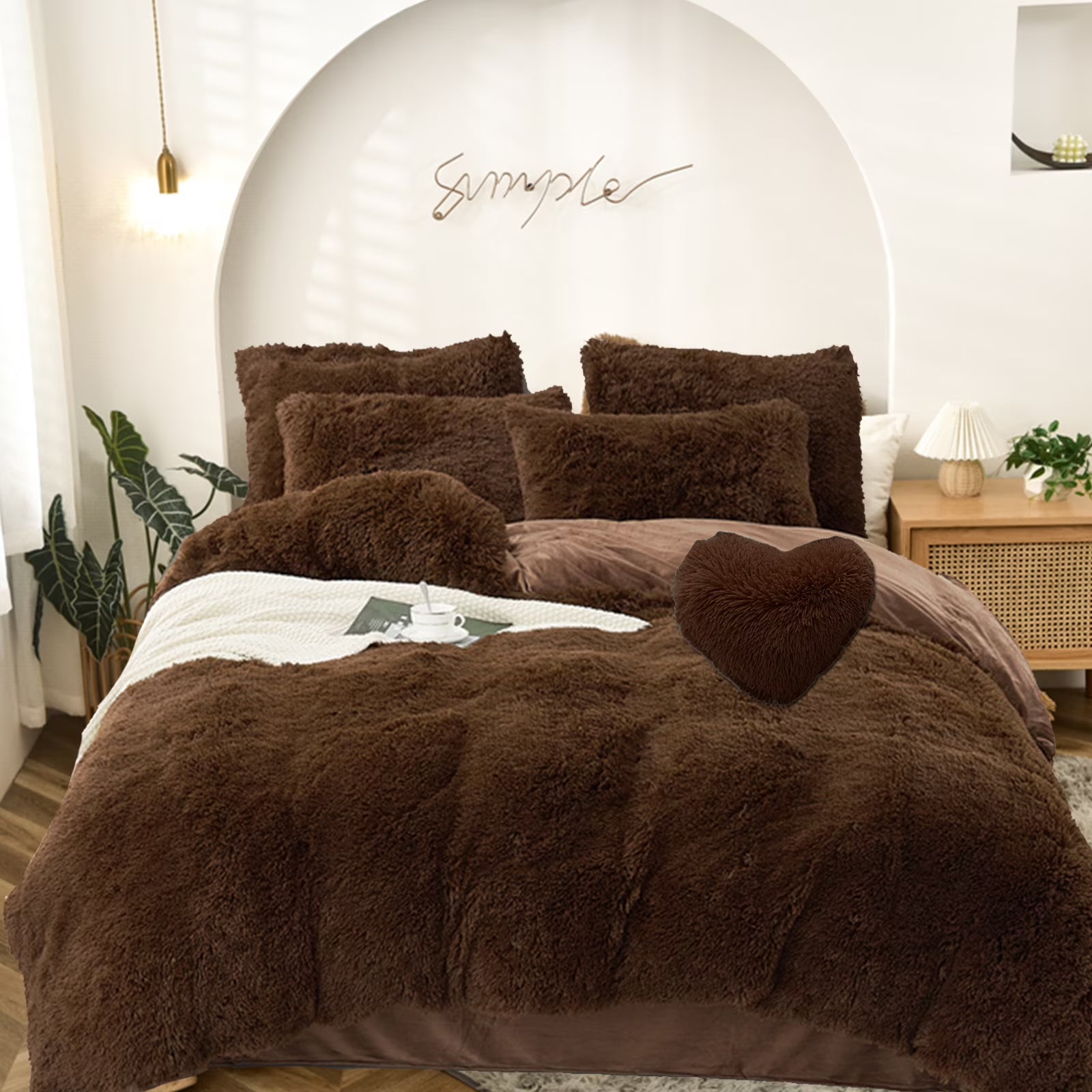 Reversible Faux Fur Duvet Cover Set - Plush Shaggy & Velvet 4-Piece Bedding - Full Queen King | Thomler