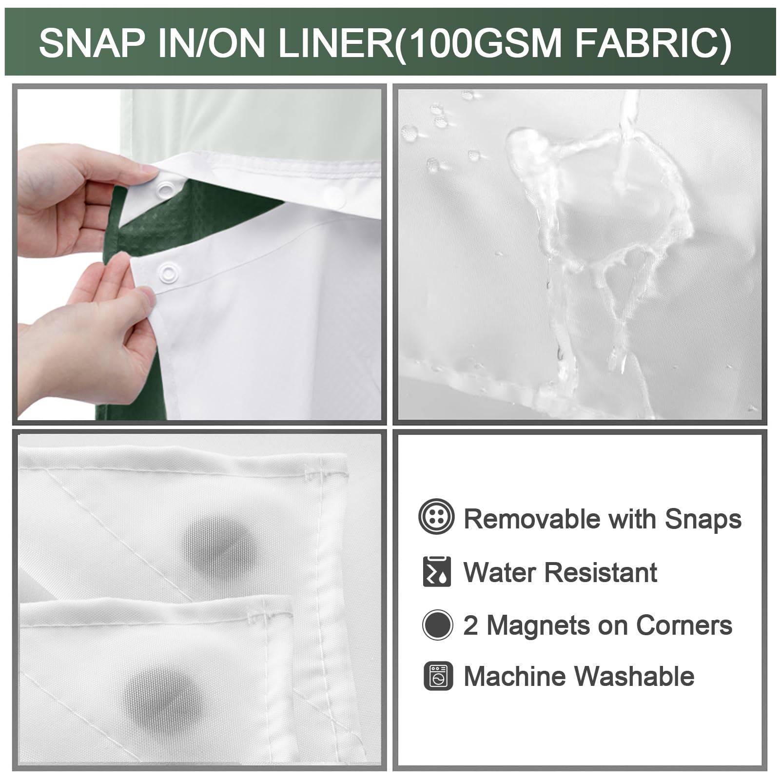 Hookless Shower Curtain with Built-In Snap Liner Waffle Weave Polyester Bathroom Curtain Easy Install No Rings Needed Quick Change Design | Thomler