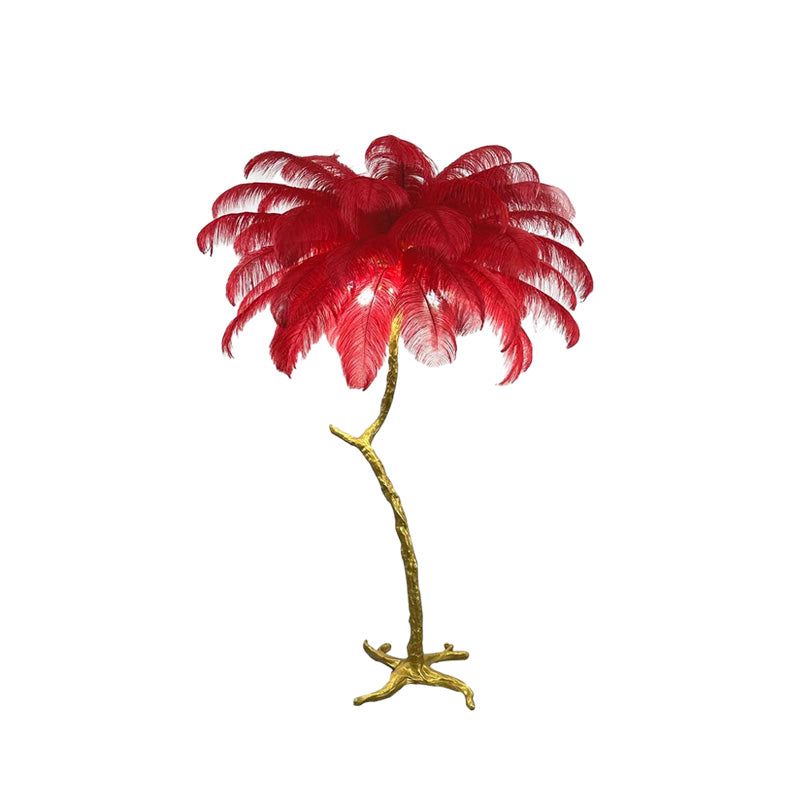 Floor Lamp Feather Shade 160.0 cm White Living Room Bedroom Palm Tree Standing Light Tropical Ambient Lighting | Thomler
